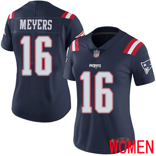 New England Patriots Football #16 Rush Vapor Limited Navy Blue Women Jakobi Meyers NFL Jersey